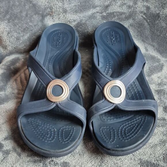 Crocs Women's 7 Navy Blue Wedge Sandal - Picture 2 of 6